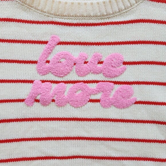 Originality Striped Love More Cropped Sweater Cream Red Knit Preppy Cute Cozy - Picture 4 of 9